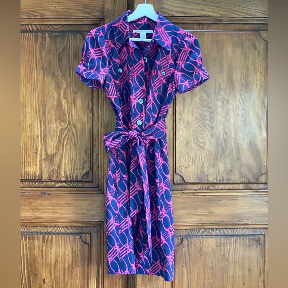 Diane Von Furstenberg Blue and Pink Midi Dress